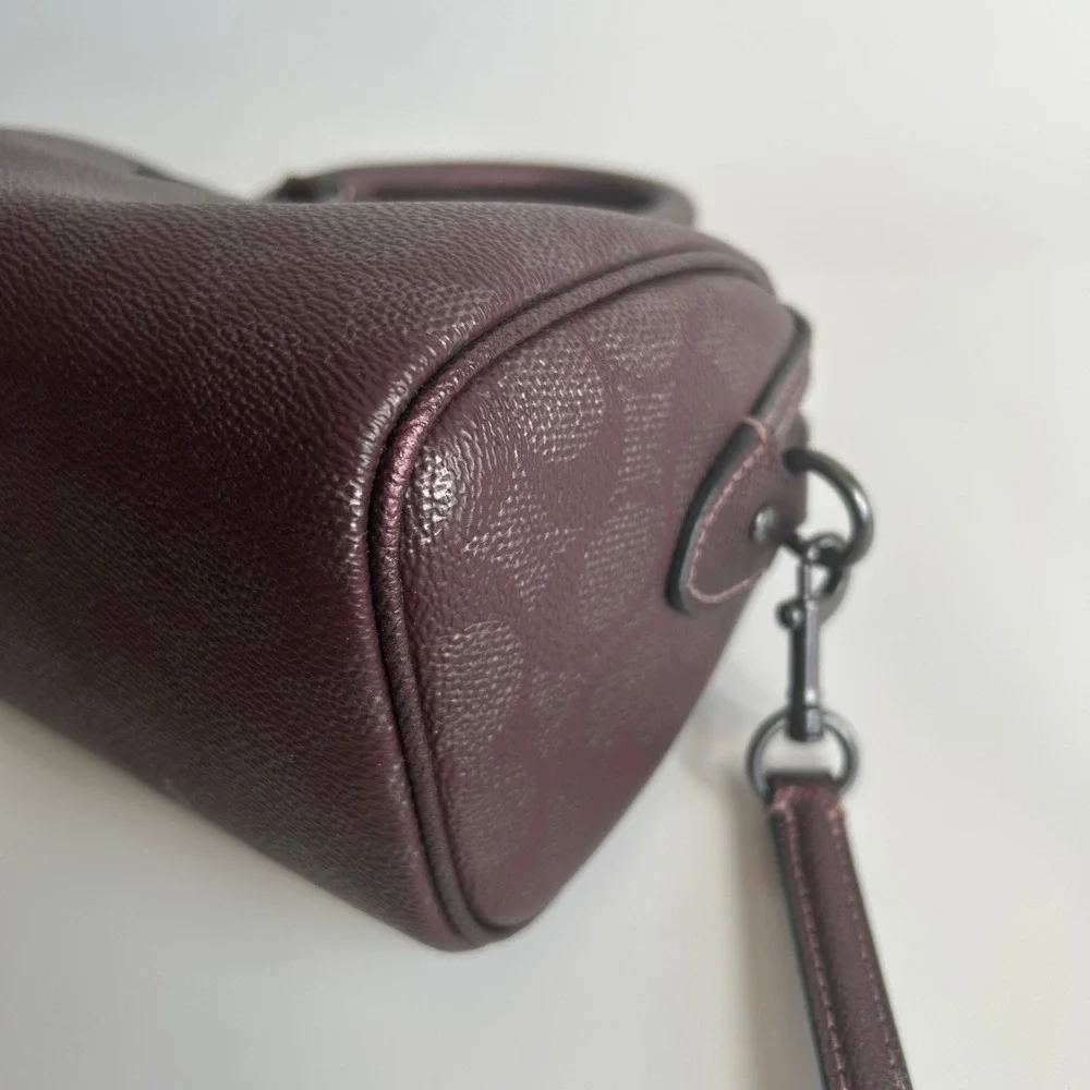 Coach Mini Rowan Satchel Metallic Burgundy Signature Canvas Crossbody Bag CX186